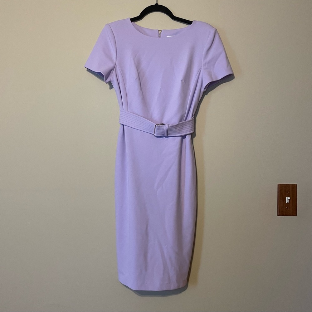 Calvin Klein Belted Waist Sheath Dress in lavender
